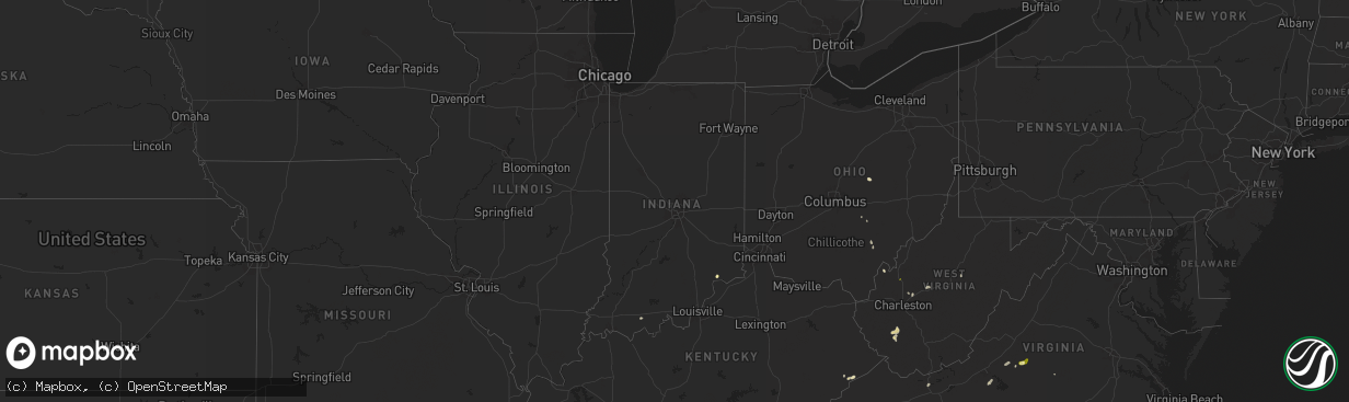 Hail map in Indiana on May 13, 2025