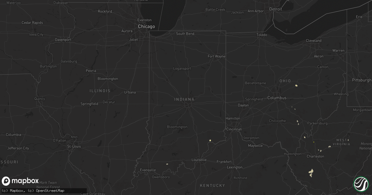 Hail map in Indiana on May 13, 2025