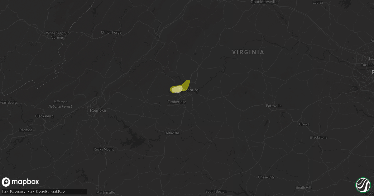 Hail map in Lynchburg, VA on May 13, 2025