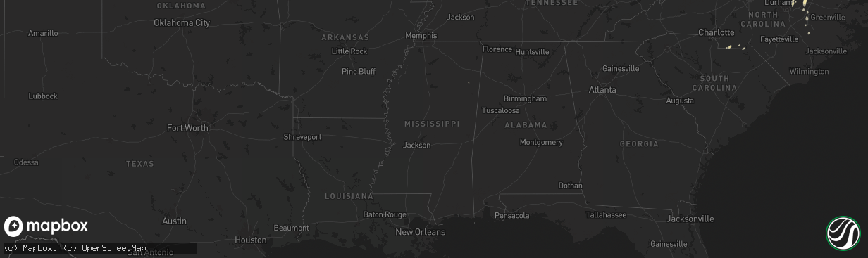 Hail map in Mississippi on May 13, 2025