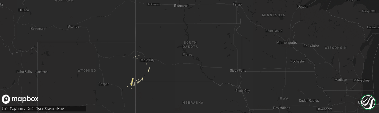 Hail map in South Dakota on May 13, 2025