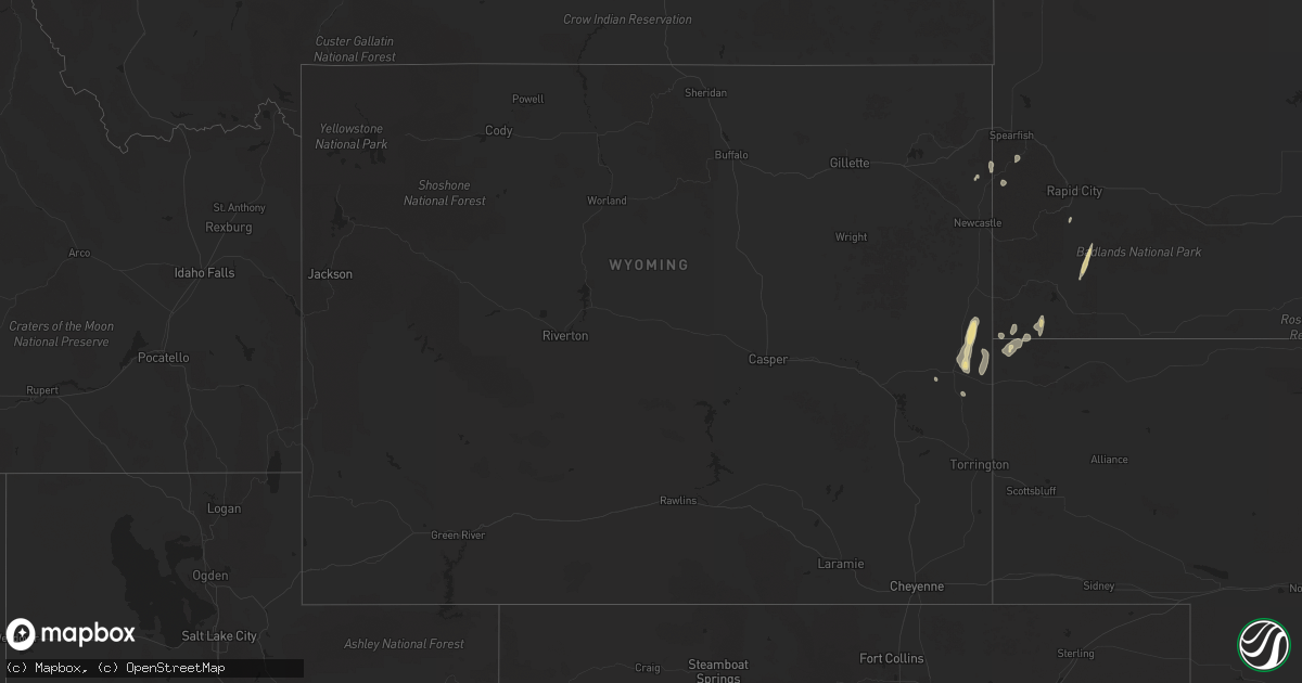 Hail map in Wyoming on May 13, 2025