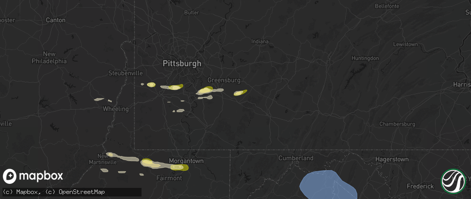 Hail map in Acme, PA on May 13, 2026