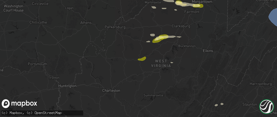 Hail map in Arnoldsburg, WV on May 13, 2026