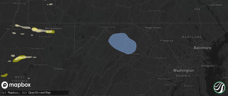 Hail map in Augusta, WV on May 13, 2026