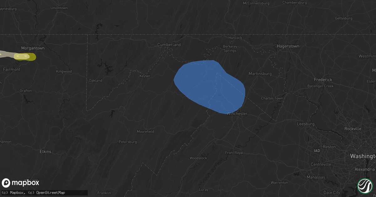 Hail map in Augusta, WV on May 13, 2026