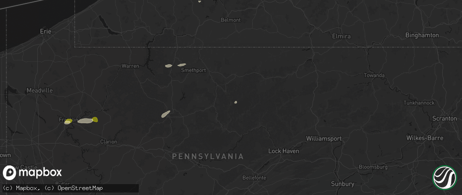 Hail map in Austin, PA on May 13, 2026