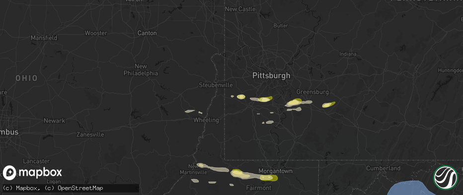 Hail map in Avella, PA on May 13, 2026