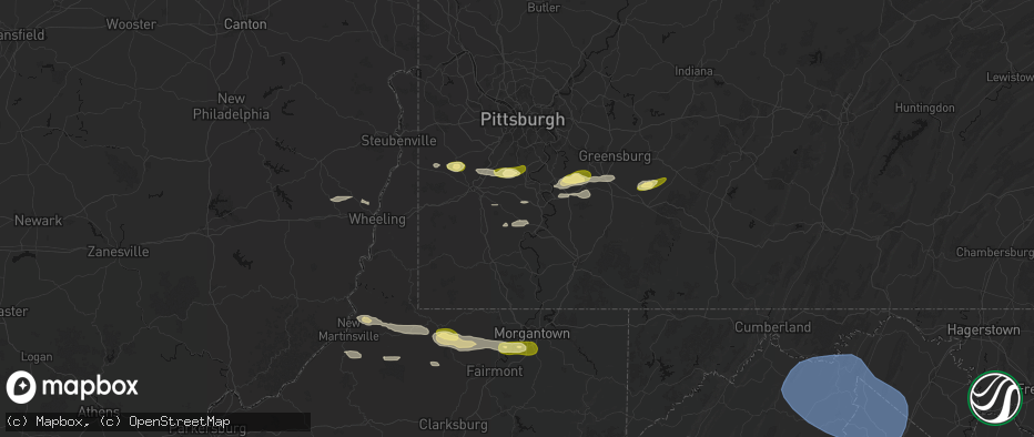 Hail map in Beallsville, PA on May 13, 2026