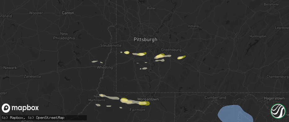 Hail map in Bentleyville, PA on May 13, 2026