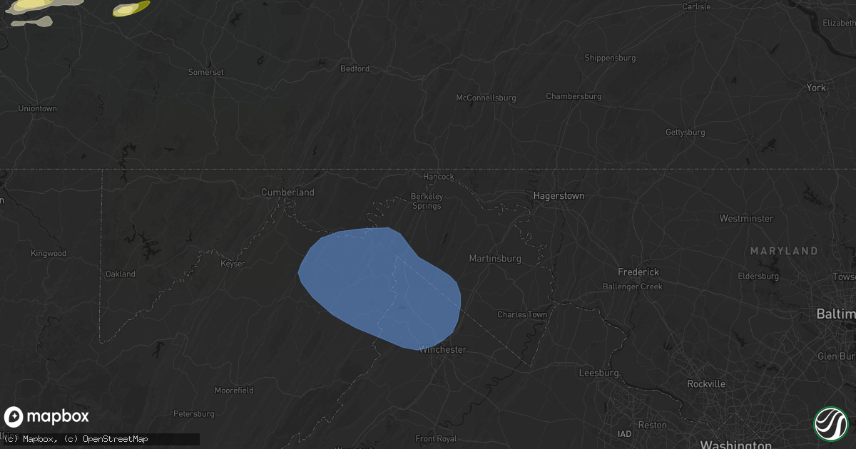 Hail map in Berkeley Springs, WV on May 13, 2026