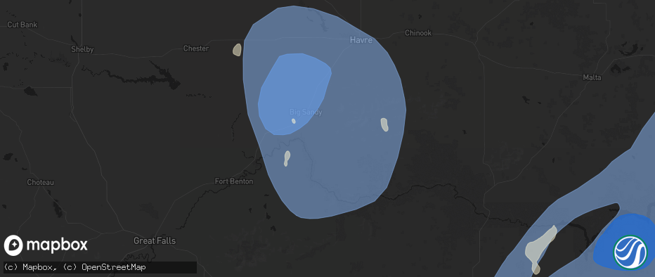 Hail map in Big Sandy, MT on May 13, 2026