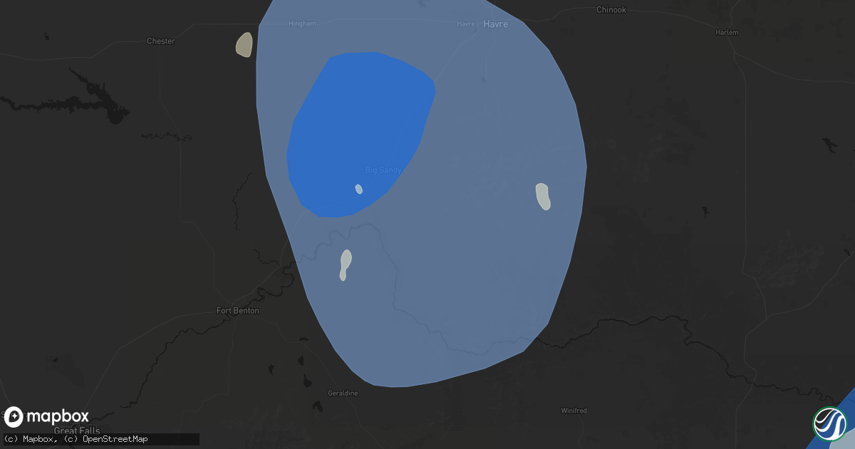 Hail map in Big Sandy, MT on May 13, 2026