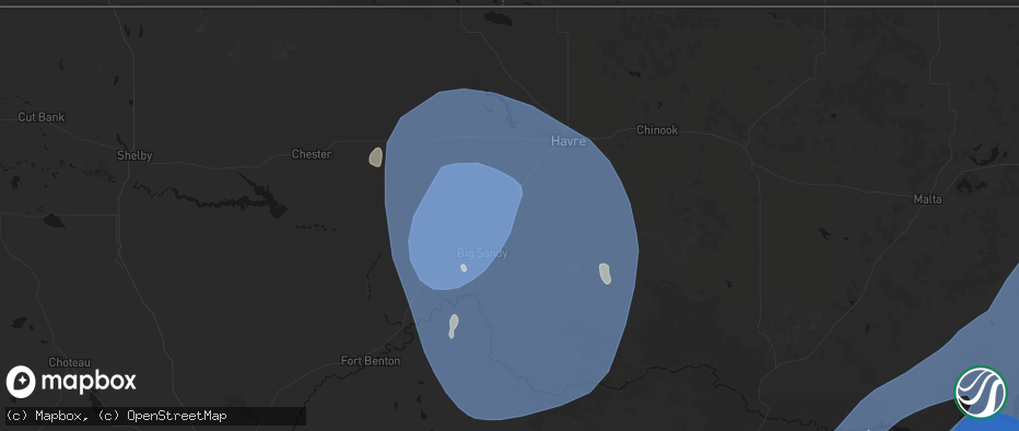 Hail map in Box Elder, MT on May 13, 2026