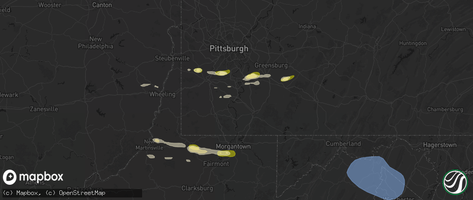 Hail map in Brownsville, PA on May 13, 2026