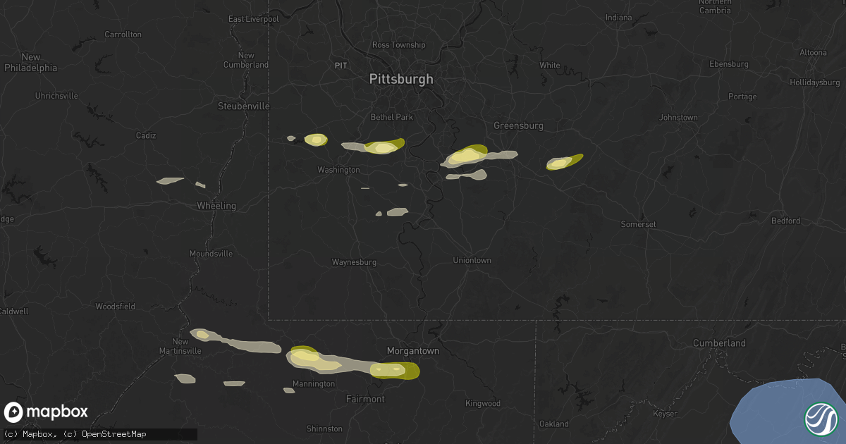 Hail map in Brownsville, PA on May 13, 2026