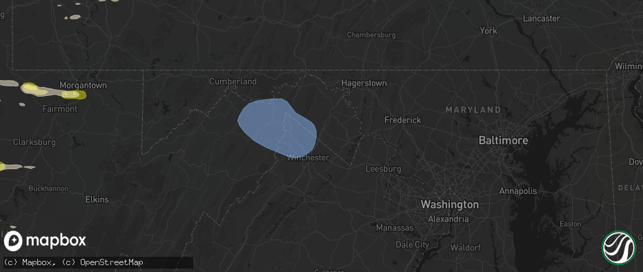 Hail map in Bunker Hill, WV on May 13, 2026