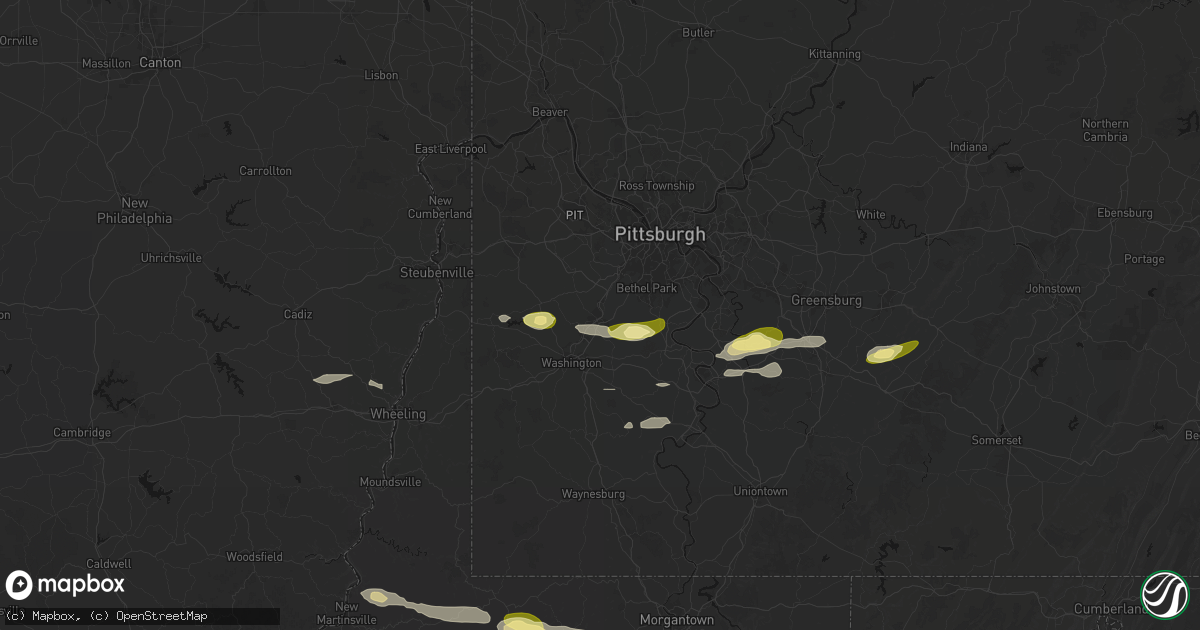 Hail map in Canonsburg, PA on May 13, 2026