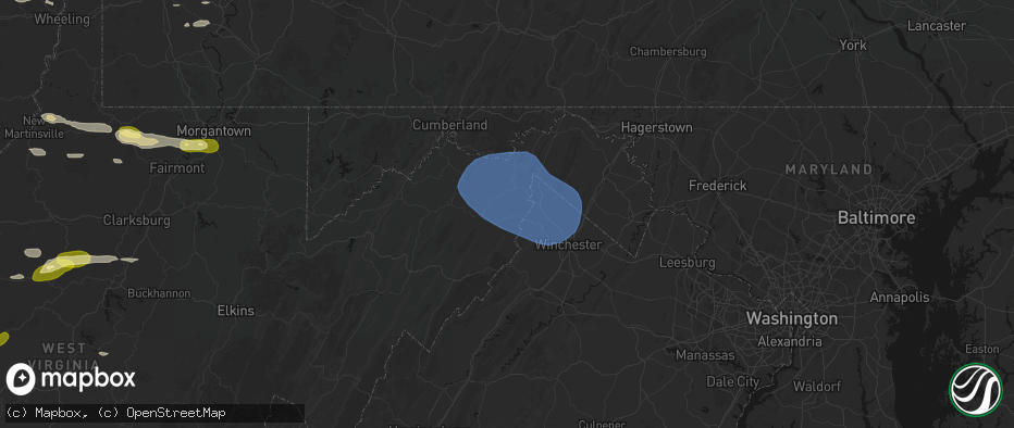 Hail map in Capon Bridge, WV on May 13, 2026