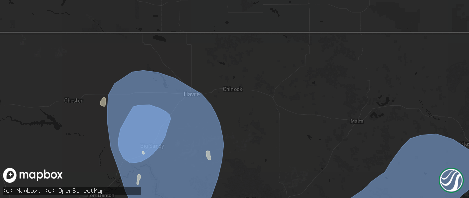 Hail map in Chinook, MT on May 13, 2026