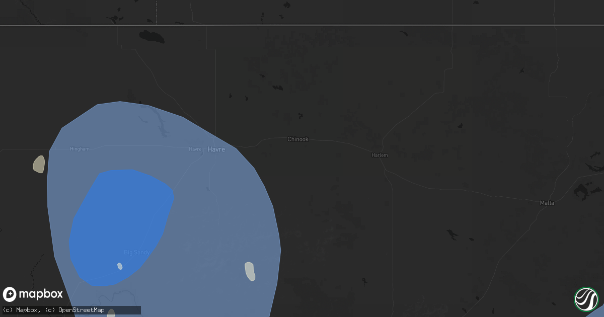 Hail map in Chinook, MT on May 13, 2026