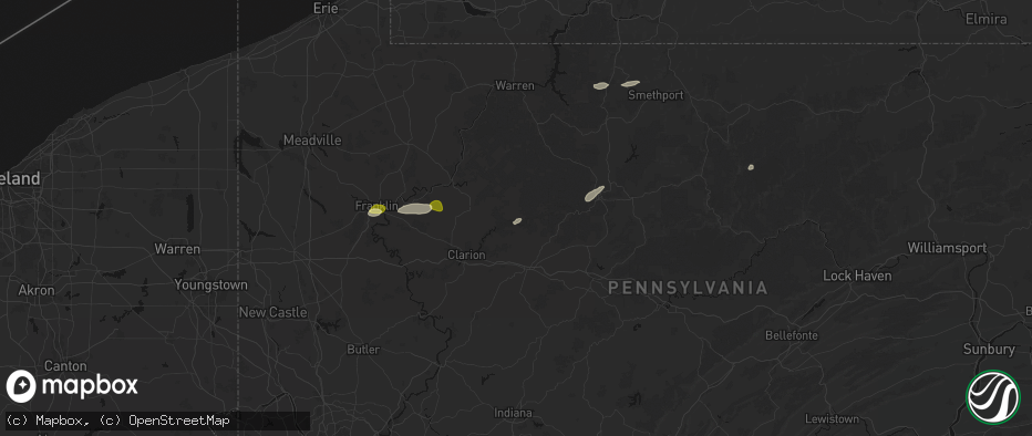 Hail map in Clarington, PA on May 13, 2026