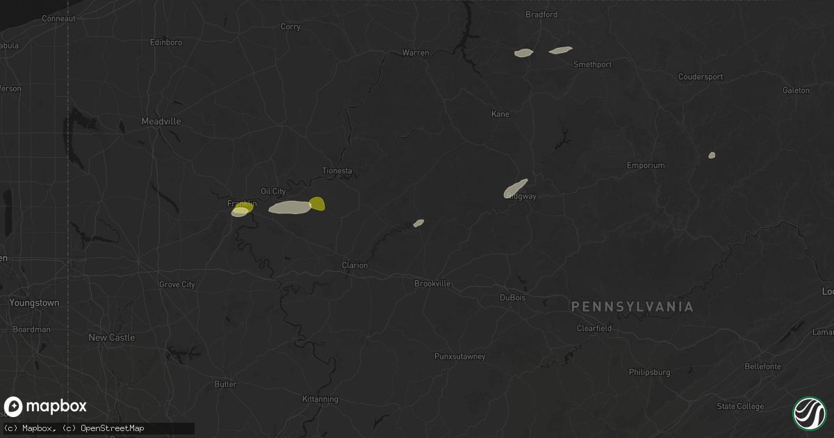 Hail map in Clarington, PA on May 13, 2026