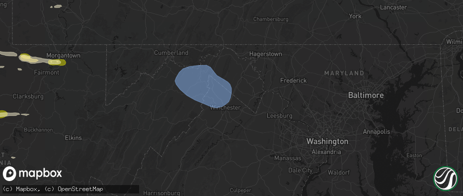 Hail map in Clear Brook, VA on May 13, 2026