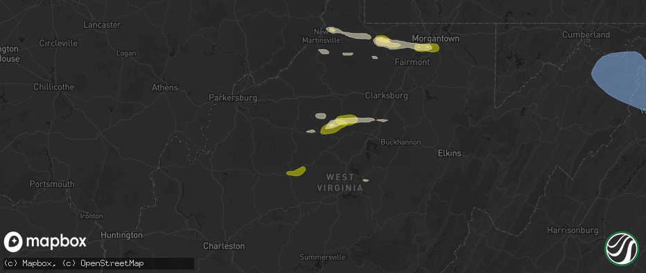 Hail map in Coxs Mills, WV on May 13, 2026
