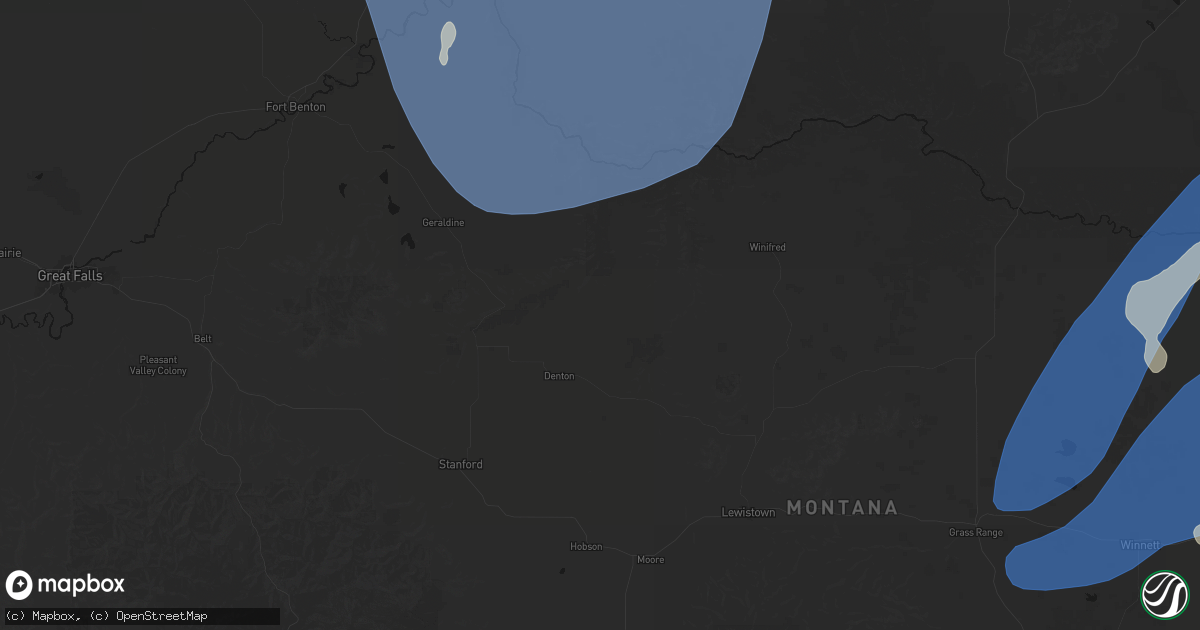 Hail map in Denton, MT on May 13, 2026