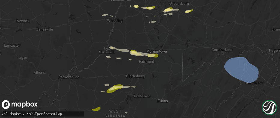 Hail map in Farmington, WV on May 13, 2026