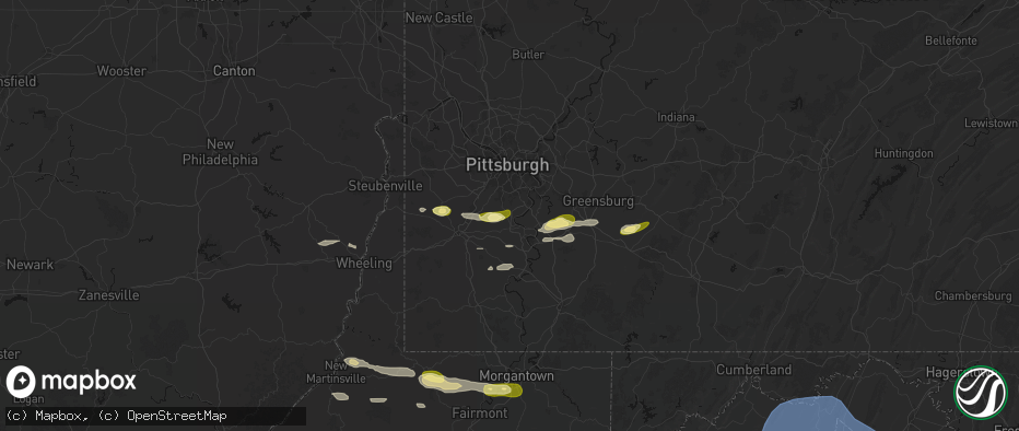 Hail map in Finleyville, PA on May 13, 2026