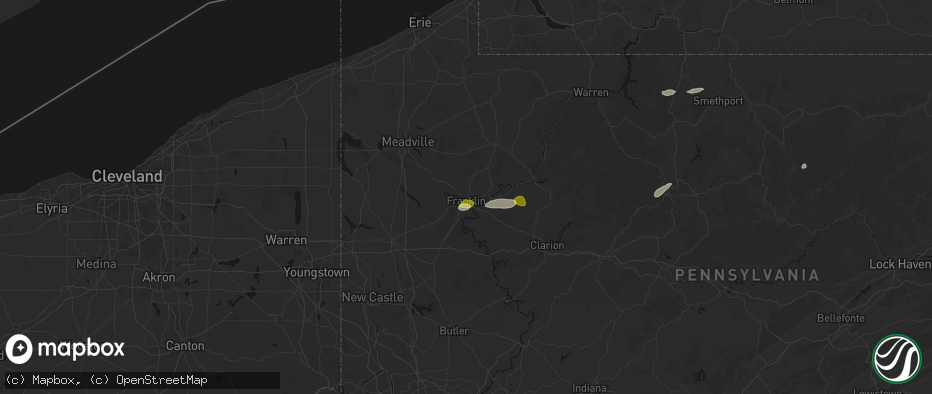 Hail map in Franklin, PA on May 13, 2026