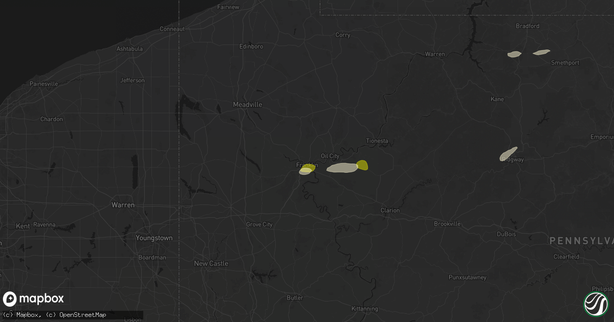 Hail map in Franklin, PA on May 13, 2026