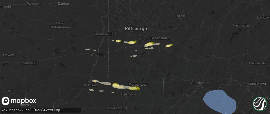 Hail map in Fredericktown, PA on May 13, 2026