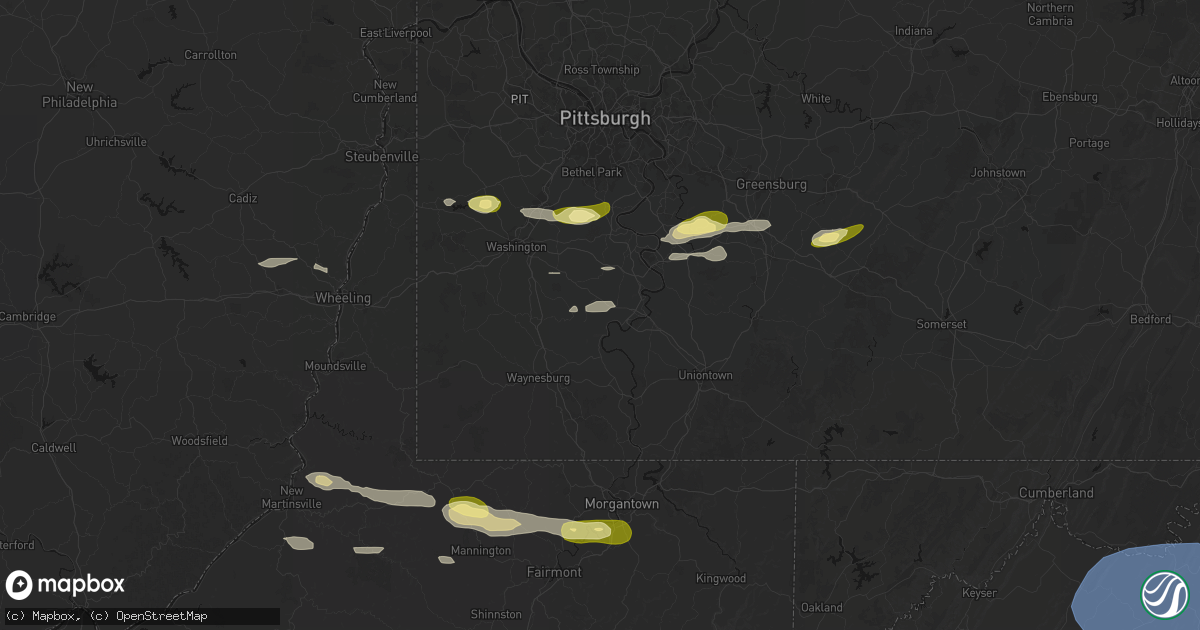 Hail map in Fredericktown, PA on May 13, 2026