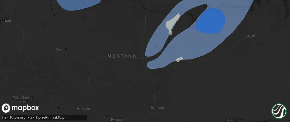 Hail map in Grass Range, MT on May 13, 2026