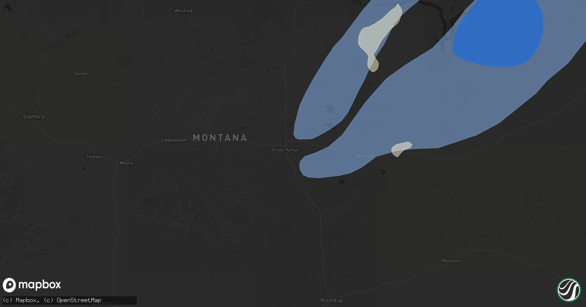 Hail map in Grass Range, MT on May 13, 2026