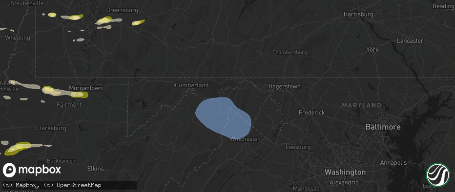 Hail map in Great Cacapon, WV on May 13, 2026