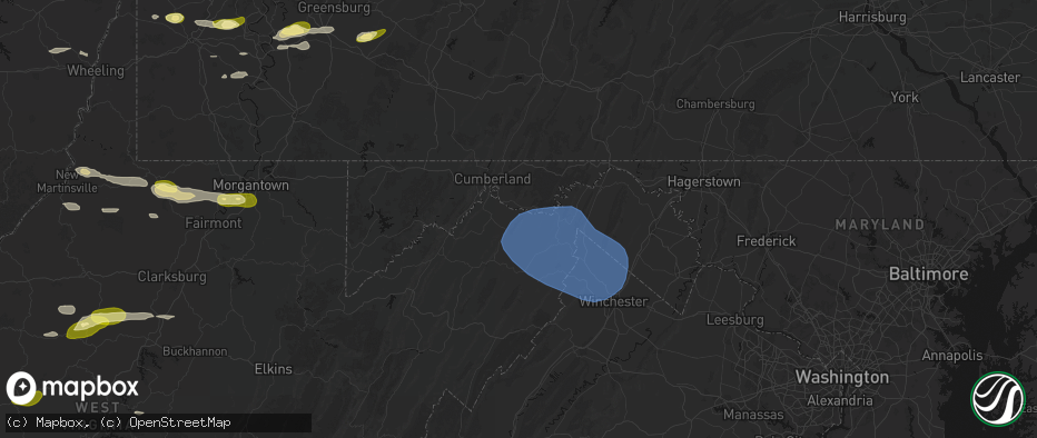 Hail map in Green Spring, WV on May 13, 2026