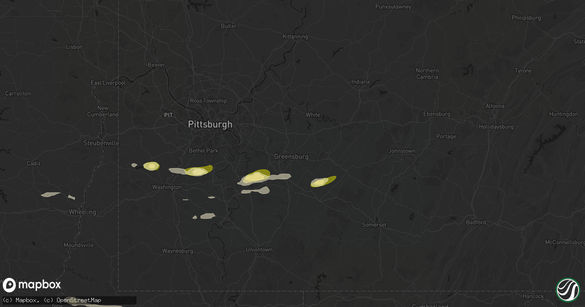 Hail map in Greensburg, PA on May 13, 2026
