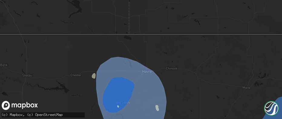 Hail map in Havre, MT on May 13, 2026