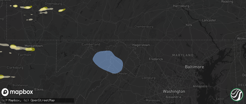 Hail map in Hedgesville, WV on May 13, 2026