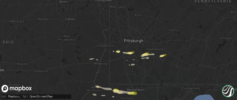 Hail map in Hickory, PA on May 13, 2026