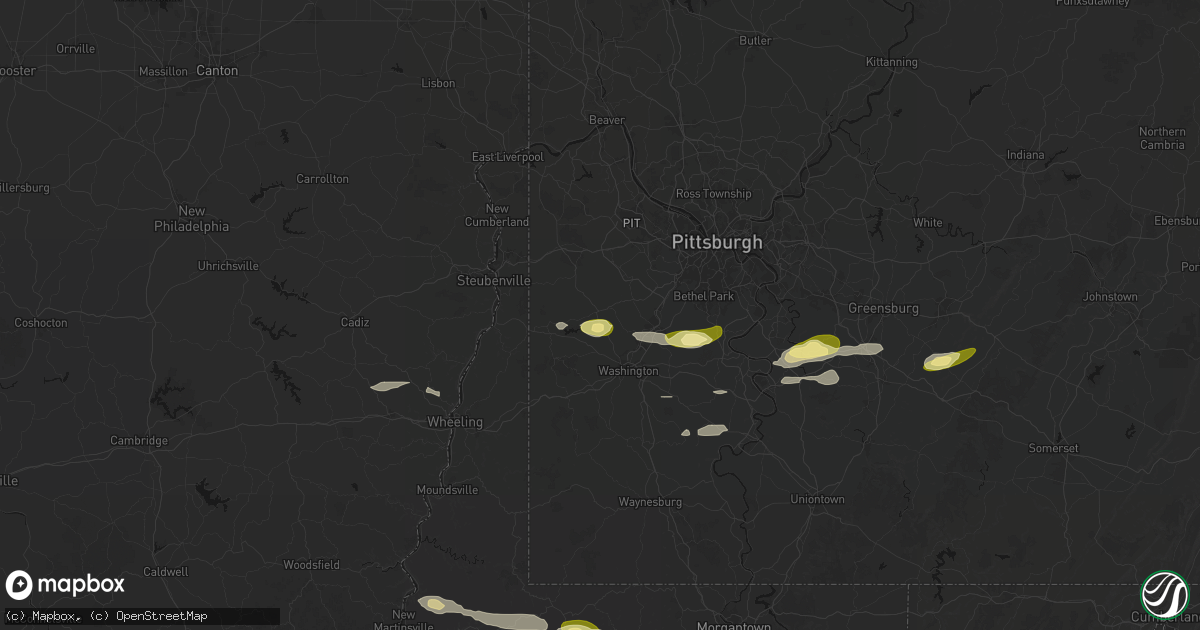 Hail map in Hickory, PA on May 13, 2026