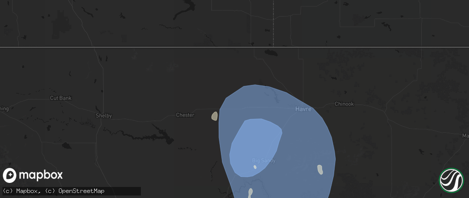 Hail map in Hingham, MT on May 13, 2026