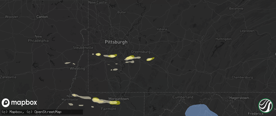 Hail map in Hunker, PA on May 13, 2026