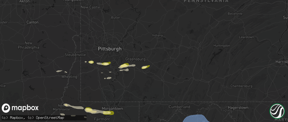 Hail map in Latrobe, PA on May 13, 2026