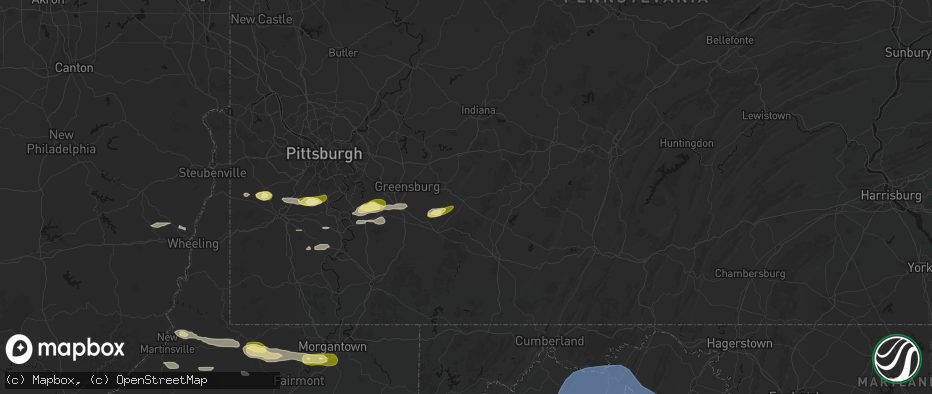 Hail map in Ligonier, PA on May 13, 2026