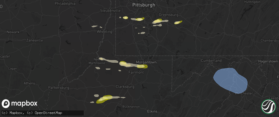 Hail map in Maidsville, WV on May 13, 2026